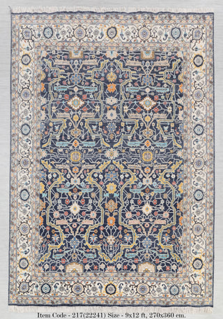 9x12 Navy Blue Cream Retro Mahal Design Classic Persian high Quality Rug Hand Knotted 100% Wool Rug, Rug- 217