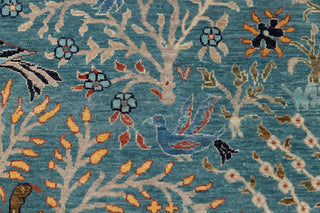 Blue Peacock High Quality Birds Garden Scene Soft Hand Knotted Hand Spun Wool Rug 2619