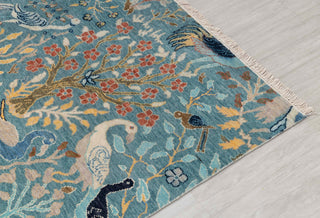 Blue Peacock High Quality Birds Garden Scene Soft Hand Knotted Hand Spun Wool Rug 2619