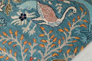 Blue Peacock High Quality Birds Garden Scene Soft Hand Knotted Hand Spun Wool Rug 2619