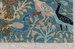 Blue Peacock High Quality Birds Garden Scene Soft Hand Knotted Hand Spun Wool Rug 2619