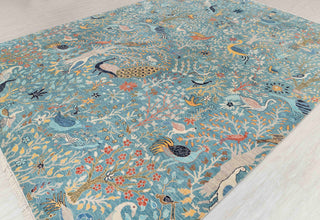 Blue Peacock High Quality Birds Garden Scene Soft Hand Knotted Hand Spun Wool Rug 2619
