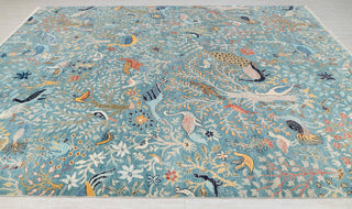 Blue Peacock High Quality Birds Garden Scene Soft Hand Knotted Hand Spun Wool Rug 2619