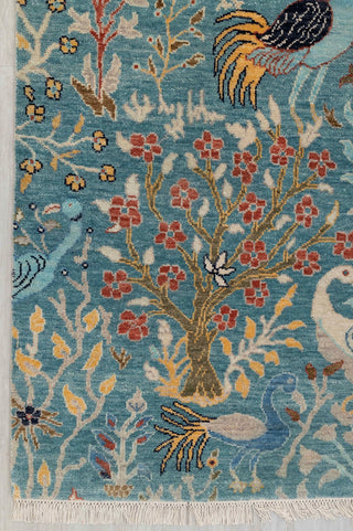 Blue Peacock High Quality Birds Garden Scene Soft Hand Knotted Hand Spun Wool Rug 2619