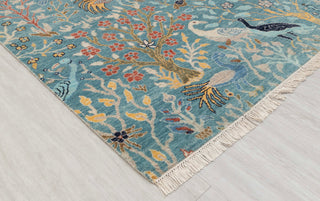 Blue Peacock High Quality Birds Garden Scene Soft Hand Knotted Hand Spun Wool Rug 2619