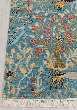 Blue Peacock High Quality Birds Garden Scene Soft Hand Knotted Hand Spun Wool Rug 2619