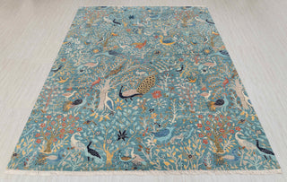Blue Peacock High Quality Birds Garden Scene Soft Hand Knotted Hand Spun Wool Rug 2619