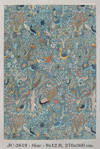 Blue Peacock High Quality Birds Garden Scene Soft Hand Knotted Hand Spun Wool Rug 2619