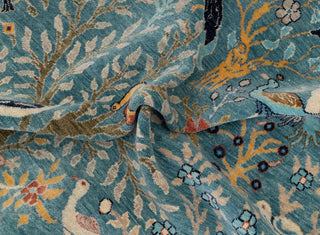 Blue Peacock High Quality Birds Garden Scene Soft Hand Knotted Hand Spun Wool Rug 2619