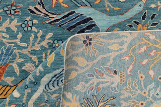 Blue Peacock High Quality Birds Garden Scene Soft Hand Knotted Hand Spun Wool Rug 2619