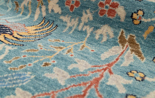 Blue Peacock High Quality Birds Garden Scene Soft Hand Knotted Hand Spun Wool Rug 2619