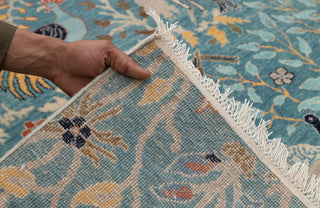 Blue Peacock High Quality Birds Garden Scene Soft Hand Knotted Hand Spun Wool Rug 2619