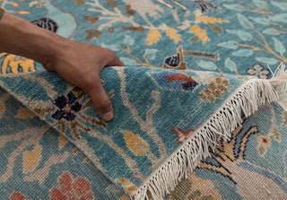 Blue Peacock High Quality Birds Garden Scene Soft Hand Knotted Hand Spun Wool Rug 2619