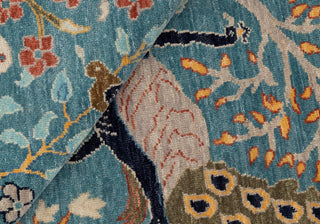 Blue Peacock High Quality Birds Garden Scene Soft Hand Knotted Hand Spun Wool Rug 2619