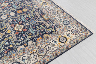 9x12 Navy Blue Cream Retro Mahal Design Classic Persian high Quality Rug Hand Knotted 100% Wool Rug, Rug- 217