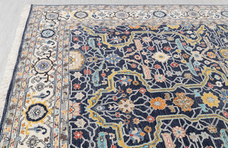 9x12 Navy Blue Cream Retro Mahal Design Classic Persian high Quality Rug Hand Knotted 100% Wool Rug, Rug- 217