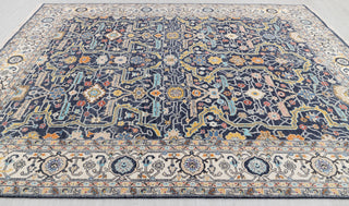 9x12 Navy Blue Cream Retro Mahal Design Classic Persian high Quality Rug Hand Knotted 100% Wool Rug, Rug- 217
