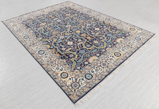 9x12 Navy Blue Cream Retro Mahal Design Classic Persian high Quality Rug Hand Knotted 100% Wool Rug, Rug- 217