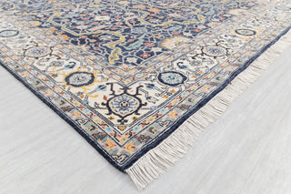 9x12 Navy Blue Cream Retro Mahal Design Classic Persian high Quality Rug Hand Knotted 100% Wool Rug, Rug- 217