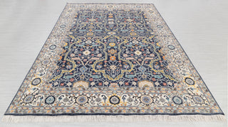 9x12 Navy Blue Cream Retro Mahal Design Classic Persian high Quality Rug Hand Knotted 100% Wool Rug, Rug- 217