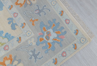 Cream Grey Colorful Premium Hand Knotted Modern Oushak Rug Premium Wool Hand Knotted Turkish Inspired, #2409