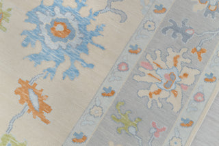 Cream Grey Colorful Premium Hand Knotted Modern Oushak Rug Premium Wool Hand Knotted Turkish Inspired, #2409