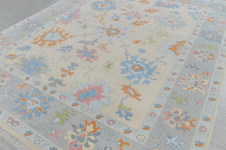 Cream Grey Colorful Premium Hand Knotted Modern Oushak Rug Premium Wool Hand Knotted Turkish Inspired, #2409