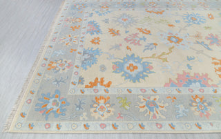 Cream Grey Colorful Premium Hand Knotted Modern Oushak Rug Premium Wool Hand Knotted Turkish Inspired, #2409