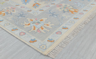 Cream Grey Colorful Premium Hand Knotted Modern Oushak Rug Premium Wool Hand Knotted Turkish Inspired, #2409