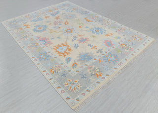 Cream Grey Colorful Premium Hand Knotted Modern Oushak Rug Premium Wool Hand Knotted Turkish Inspired, #2409