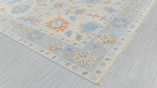 Cream Grey Colorful Premium Hand Knotted Modern Oushak Rug Premium Wool Hand Knotted Turkish Inspired, #2409