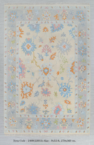 Cream Grey Colorful Premium Hand Knotted Modern Oushak Rug Premium Wool Hand Knotted Turkish Inspired, #2409