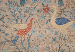 10x14 Gray Blue Peacock High Quality Birds Garden Scene Soft Hand Knotted Hand Spun Wool Rug JC-8249