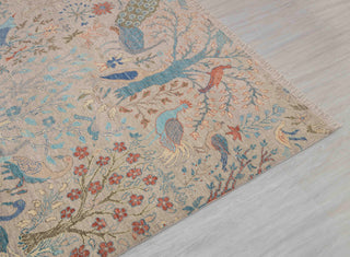 10x14 Gray Blue Peacock High Quality Birds Garden Scene Soft Hand Knotted Hand Spun Wool Rug JC-8249