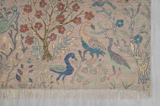 10x14 Gray Blue Peacock High Quality Birds Garden Scene Soft Hand Knotted Hand Spun Wool Rug JC-8249
