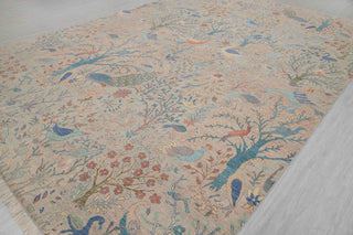10x14 Gray Blue Peacock High Quality Birds Garden Scene Soft Hand Knotted Hand Spun Wool Rug JC-8249