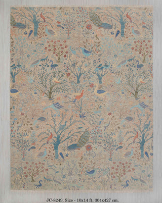 10x14 Gray Blue Peacock High Quality Birds Garden Scene Soft Hand Knotted Hand Spun Wool Rug JC-8249