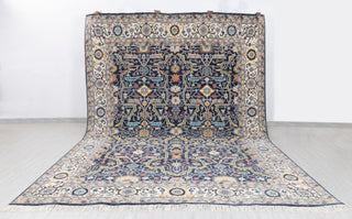 9x12 Navy Blue Cream Retro Mahal Design Classic Persian high Quality Rug Hand Knotted 100% Wool Rug, Rug- 217