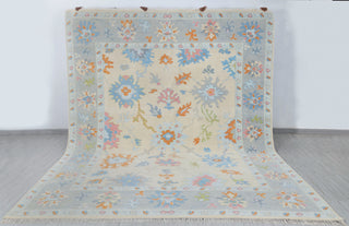 Cream Grey Colorful Premium Hand Knotted Modern Oushak Rug Premium Wool Hand Knotted Turkish Inspired, #2409