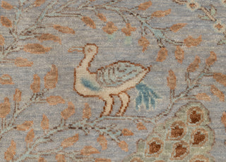9x12 Grey Peacock High Quality Birds Garden Scene Soft Hand Knotted Hand Spun Wool Rug JC-542