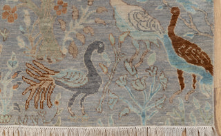 9x12 Grey Peacock High Quality Birds Garden Scene Soft Hand Knotted Hand Spun Wool Rug JC-542