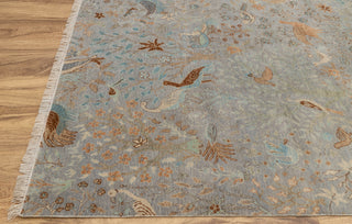 9x12 Grey Peacock High Quality Birds Garden Scene Soft Hand Knotted Hand Spun Wool Rug JC-542