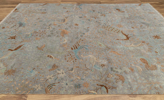 9x12 Grey Peacock High Quality Birds Garden Scene Soft Hand Knotted Hand Spun Wool Rug JC-542