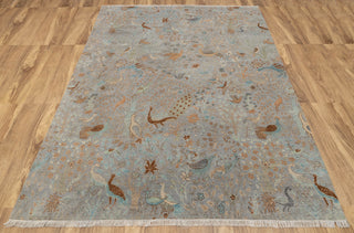 9x12 Grey Peacock High Quality Birds Garden Scene Soft Hand Knotted Hand Spun Wool Rug JC-542