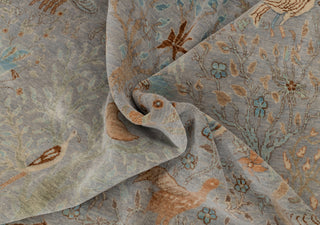 9x12 Grey Peacock High Quality Birds Garden Scene Soft Hand Knotted Hand Spun Wool Rug JC-542