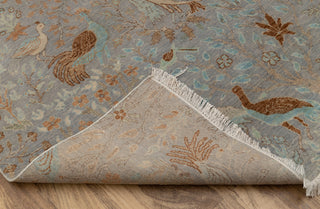 9x12 Grey Peacock High Quality Birds Garden Scene Soft Hand Knotted Hand Spun Wool Rug JC-542