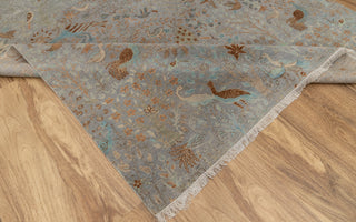 9x12 Grey Peacock High Quality Birds Garden Scene Soft Hand Knotted Hand Spun Wool Rug JC-542