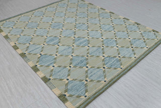 Green Blue Scandinavian Design High Quality Hand Woven Flatweave Kilim Modern Boho Geometric Rug,Customize in Any Size AD-7