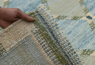Green Blue Scandinavian Design High Quality Hand Woven Flatweave Kilim Modern Boho Geometric Rug,Customize in Any Size AD-7