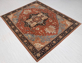 8x10 New Persian Serapi Rug, High KPSI Premium Quality Hand Knotted Rust Navy Wool Rug